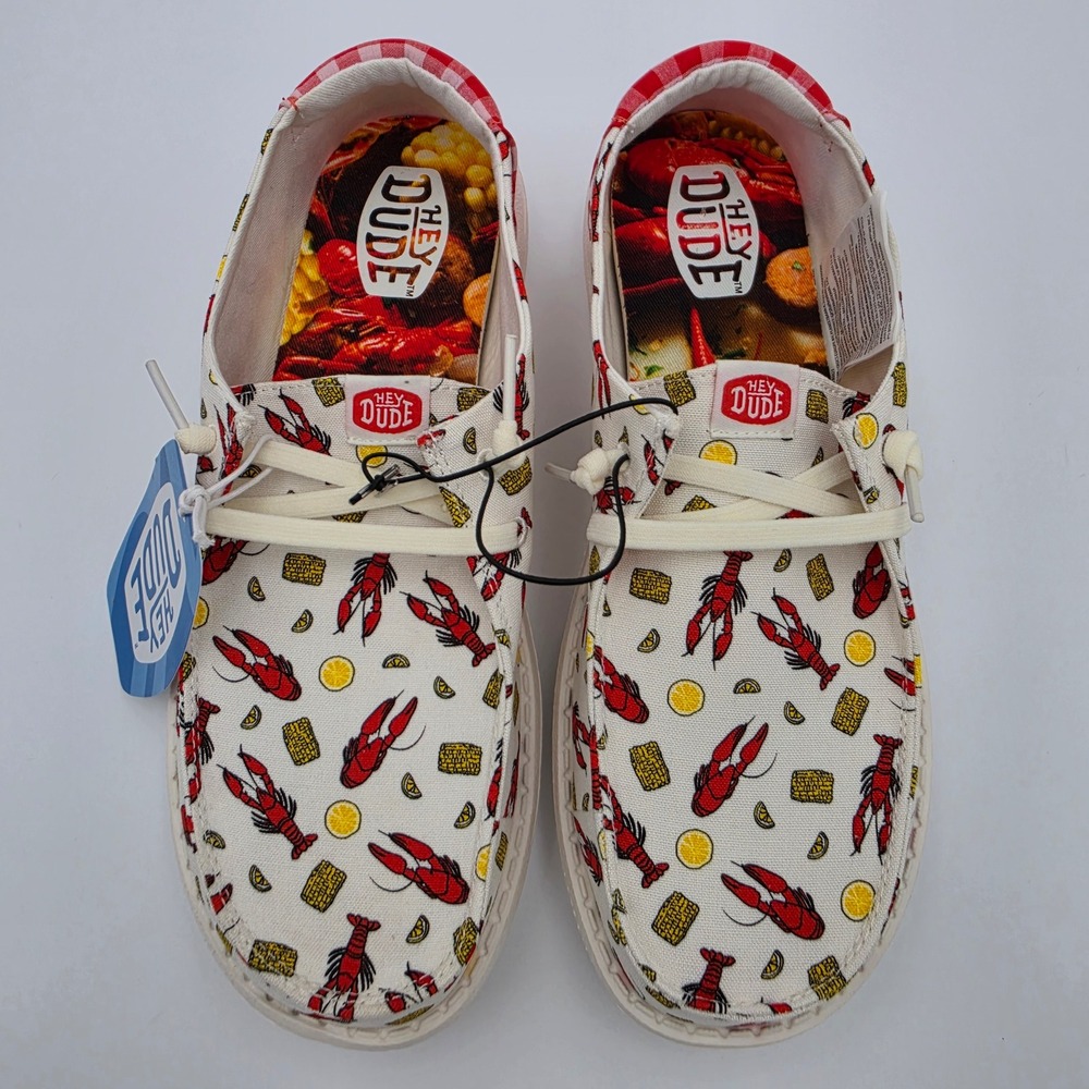 Hey Dude Wendy Crawfish Boil White Multi Canvas Slip On Shoes Womens W7, NWOB - Picture 3 of 8